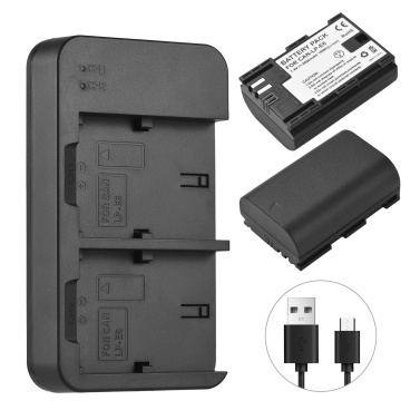 Camera LP-E6 LP-E6N Battery and Charger Kit with 2-slot Battery Charger + 2pcs LP-E6 Batteries 7.4V 2600mAh + USB Charging Cable
