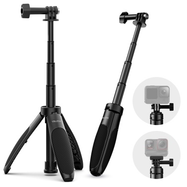 TELESIN S1-MNP-01 Sports Camera Selfie Stick Tripod Stand Aluminum Alloy 40cm/15.7in Max. Height Replacement for GoPro 13/12/11/10/9 Vlog Live Streaming Selfie Video Recording