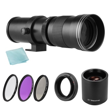 Camera MF Super Telephoto Zoom Lens F/8.3-16 420-800mm T Mount + UV/CPL/FLD Filters Set +2X 420-800mm Teleconverter Lens + T2-EOS Adapter Ring Replacement for Canon EF-mount EOS Rebel T7 T7i T6 T6 T6i