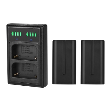 Andoer NP-F550 USB Intelligent Charger & Battery Kit 1PCS Dual Channels Camera Battery Charger + 2PCS 7.4V 2200mAh NP-F550 Rechargeable Batteries USB Port LED Display Screen Replacement for Sony NP-F5