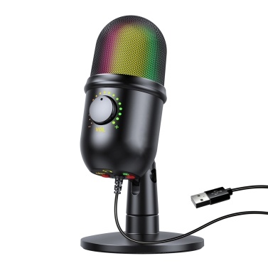 RGB Condenser Microphone Cardioid USB Mic with Colorful Lighting Effect One-Button Mute Real-time Monitoring