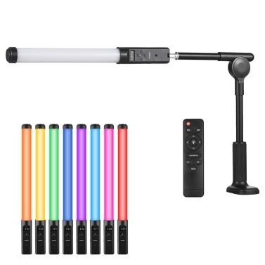 Handheld RGB Tube Light with Desktop Clip-on Light Stand Remote Control LED Video Light Wand