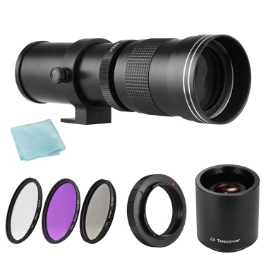 Camera MF Super Telephoto Zoom Lens F/8.3-16 420-800mm T Mount + UV/CPL/FLD Filters Set +2X 420-800mm Teleconverter Lens + T2-EOS Adapter Ring Replacement for Nikon AI Mount D850 D810 D800 D750 D700 D