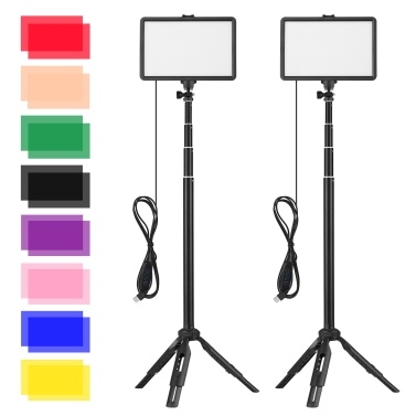 USB LED Video Light Kit Video Conference Lighting with 2 * LED Fill Light 3200K-5600K Dimmable + 2 * Extendable Tripod  + 16 * Color Filters for Live Streaming Video Recording Online Meeting Teaching