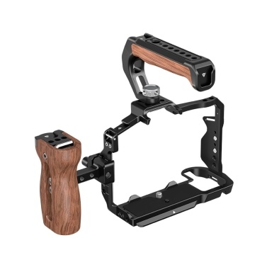 Poyinco JN-134 Camera Cage + Top Handle + Side Wooden Grip Kit Camera Video Cage with Cold Shoe Mount 1/4 Inch Threads Aluminum Alloy Replacement for Nikon Z63 Z6III