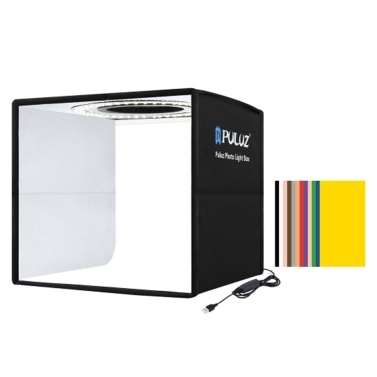 PULUZ 250mm Portable Folding Photography Light Box Ring Light Board 3 Light Modes 10 Brightness Levels USB Cable Control with 6 Double-sided Background Paper 12 Colors