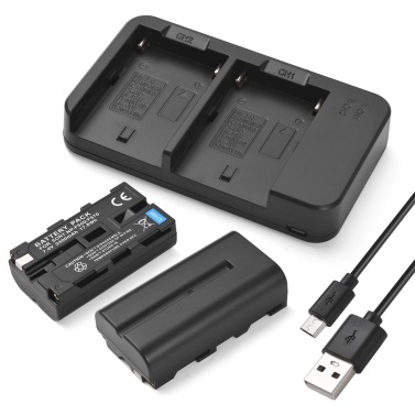 Camera NP-F550/F570 Battery and Charger Kit with 2-slot Battery Charger + 2pcs NP-F550/F570 Batteries 7.4V 2400mAh + USB Charging Cable