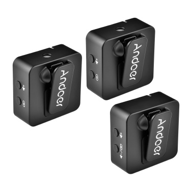 Andoer MX5 2.4G Wireless Recording Microphone System(1 Reveiver + 2 Transmitters) with Clip-on Lavalier Mics
