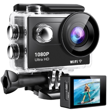 1080P Ultra HD Action Camera with 2.0in LCD Screen 12MP 30m Waterproof Anti-shaking 120°Wide Angle with Waterproof Case Adapters