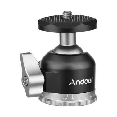Andoer Compact Panorama Ballhead Tripod Mount Adapter 1/4 Inch Screw Connector Mini Ball Head Aluminium Alloy CNC Machining 5kg/11lbs Load Capacity