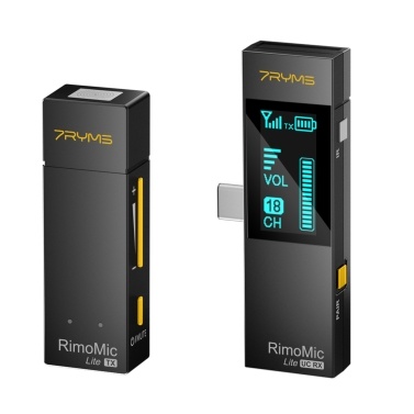 7RYMS RimoMic Lite UC Mini UHF Wireless Microphone System Omnidirectional Mic with Transmitter Receiver for USB-C & USB-A Interface Devices 30M Transmission Range Real-time Monitoring for Smartphone P