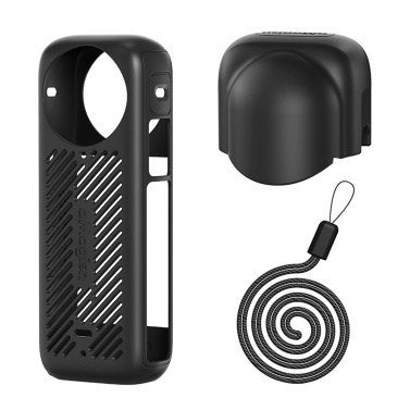 aMagisn Panorama Camera Silicone Protective Case Cover + Silicone Lens Cap with Wrist Strap Shock Proof Compatible with Insta360 X4 Camera Accessories