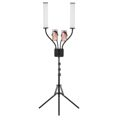Flexible Double Arms LED Video Light Photography Fill Light 3200K-5600K Dimmable with 2pcs Flexible Phone Holders + 1.6M/63in Metal Light Stand for Live Streaming Vlogging Wedding Portrait Product Pho