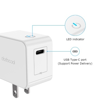 dodocool 18W USB Type-C Wall Charger Portable Adaptor with Power Delivery for iPad Pro 2018/iPhone XS/ iPhone XR/ iPhone X/ iPhone 8 Plus/ iPhone 8/Nintendo Switch /Samsung Galaxy S8+/Nexus 5X/Nexus 6P and More Foldable Charger AC 100-240V US