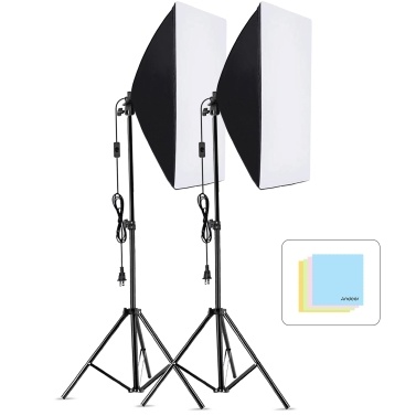 Andoer Studio Photography Softbox Kit with 50x70cm Softbox * 2 + 2M Metal Tripod Stand * 2 for Live Streaming Portrait Product Photo Video