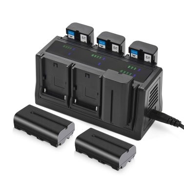 NP-F550 Battery Charger 6-Slot Charger with LED Indicators Detachable Charging Base