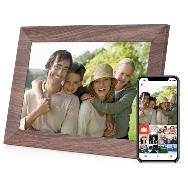 10.1-Inch WiFi Digital Photo Frame IPS Screen Touch Control 16GB Storage Auto Rotation Share Photos via APP with Backside Stand