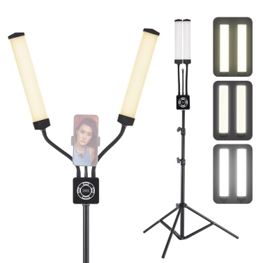 40W Dual-arm Fill Light Tri-color Beauty Light with Phone Clip Tripod Stand Remote Control