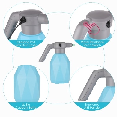 KKmoon USB Electric Watering Can Gardening Plant Flower Watering Sprayer 2.0L Touch Control Rechargeable Watering Spray Bottle Plant Mist Sprayer