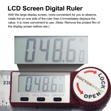 0~200mm LCD Screen Digital Ruler Stainless Steel Multifunctional Measuring Ruler Hold Function 360° Measuring Reverse Measurement High Definition Scale Length+Angle 2 In 1 Ruler for Woodworking Construction Drawing