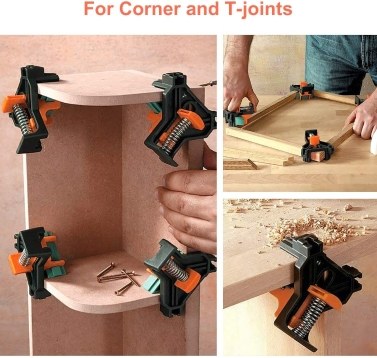Angle Clamps 4pcs Adjustable 90 Degree Clamps Multifunctional Spring Loaded Swing Corner Clip Fixer for Welding Wood-Working Drilling Making Cabinets