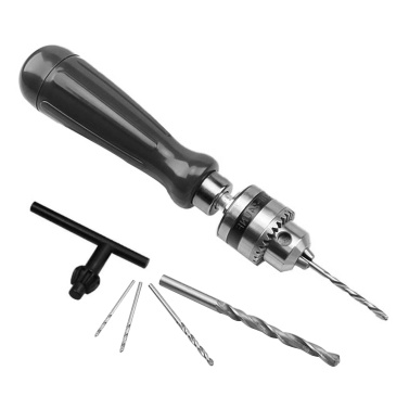 Hand Drill Bits Set 7 in 1 Manual Tool Pin Vises with 5 Pcs Twist Drill Bits Chuck Key Hollow Storage Box 0.6-6mm Precision Clamping for Woodworking Walnut Amber Plastic