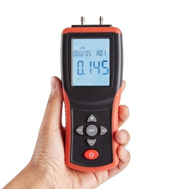 Digital Manometer 2.4-inch LCD High Precision Hand-held Dual-port Manometer ±2Psi Differential Air Pressure Gauge Tester with 12 Units