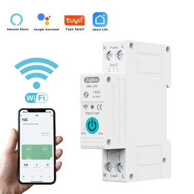 TUYA ZigBee Intelligent Circuit Breaker Remote Control Voice Control Switch Home Wireless Mobilephone APP Connect Circuit Breaker Compatible with Google Assistant ans Amazon Alexa