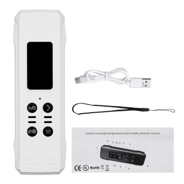 3-in-1 Carbon Monoxide Detector 0-1000PPM Portable Mini Air Quality Monitor with Lanyard Alarm CO Gas Meter Temperature Humidity Sensor Built-in 800mAh Battery for Basement Trip Camp RV Car