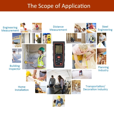 Portable Handheld LCD Digital Laser Distance Meter Area Volume Measurement Tool High Precision ±2mm Accuracy Range Finder Measuring Data Storage with Backlight