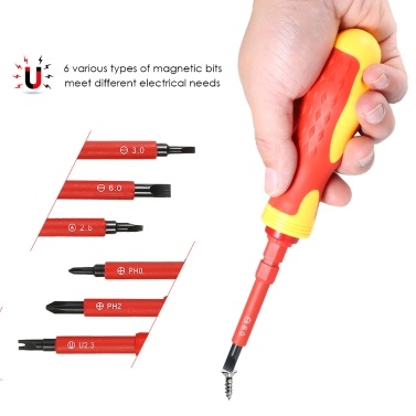 5pcs 500V Insulated Screwdrivers Set with Magnetic Slotted Phillips Pozidriv Bits and Test Pen Electrical Work Repair Tools Kit