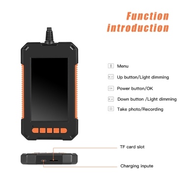 P40 Portable Handheld Industrial Endoscope IP67 Waterproof 8mm Lens 4.3-Inch LCD Display Screen 1920*1080p HD Camera 2600mAh Battery Capacity Video Inspection Drain Plumber Snake Camera Borescope with Flexible/Rigid Cable Dimmable LED Light TF Card Slot USB Port Hook Magnet Side-View Mirror