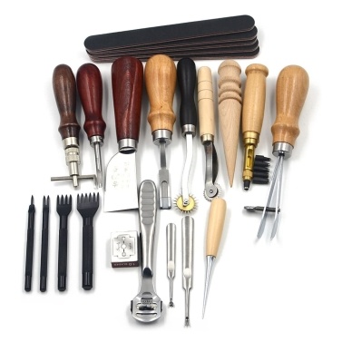 18Pcs Leather Sewing Tools Craft DIY Hand Stitching Kit with Groover Awl Waxed Thimble