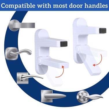 Door Lever Baby Safety Lock Prevents Toddlers from Opening Doors Durable ABS Self Adhesive Backing Simple Install No Tools Needed 2 Pack