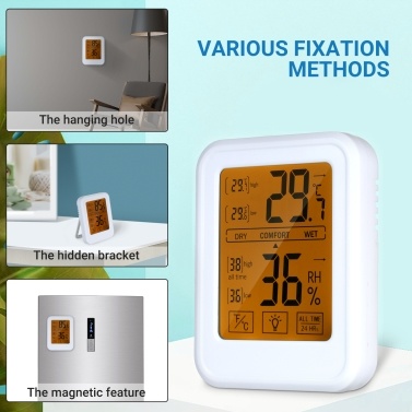 High Precision Thermometer Hygrometer Digital Thermo-Hygrometer with Touch-Screen Wall Mounted Weather Station with Backlight ℃/℉ Switchable All-Time/24-Hour Maximum Minimum Temperature Humidity Comfort Reminder Function