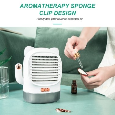 USB Portable Air Conditioner Fan Quiet Desk Fan Evaporative Cooler Fan Humidifier Essential Oil Diffuser with Night Light for Bedroom Office