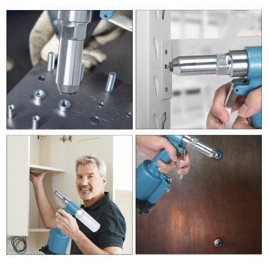 Industrial Pneumatic Rivet Gun Heavy Duty Air Riveter Air Rivet Gun Self-plugging Riveting Tool with 4 Nosepieces for Pulling 3/32-inch, 1/8-inch, 5/32-inch, 3/16-inch Iron/Aluminum/Stainless Steel Rivets