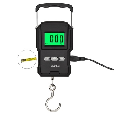 WeiHeng A27L/A27L-B (Optional) 75kg/10g Rechargable LCD Display Screen with Tapes Length Measure Function Electronic Hook Scale High Precisions Five Units Switch with Backlight