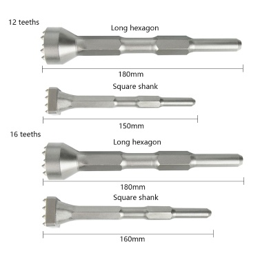 12 Teeth Long Hexagon Alloy Point Groove Gouge Flat Concrete Chisel Tile Repasting Tool Electric Hammer Bits Bridge/Slabstone/Wall/Cement Pavement Chisel Bits