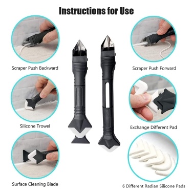 KKmoon 17 PCS Caulk Remover Tools 3 in 1 Metal Scraper with 6 Silicone Pads Grout Angle Scrapers Caulking Nozzle Applicator Cleaning Brush Sealant Finishing Tools for Kitchen Bathroom Window Sink Tile