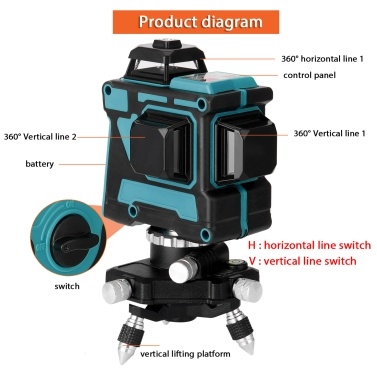 KKmoon Multifunctional 3D 12 Lines Laser Level Tool Vertical Horizontal Lines with Self-leveling Function