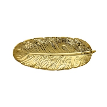 KKmoon Leaf Plate Realistic Feather Tray Table Decoration Ceramic Jewelry Ring Trinket Dish Holder Decorative Serving Tray for Fruit Snack Dessert Jewelry