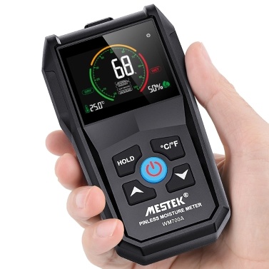 MESTEK Full Angle Inverted Display Screen Non-destructive Inductive Wood Moisture Meter Environmental Temperature Humidity Detection ℃/℉ Units Conversion Household Soft Wood Hard Wood Drywall Masonry 