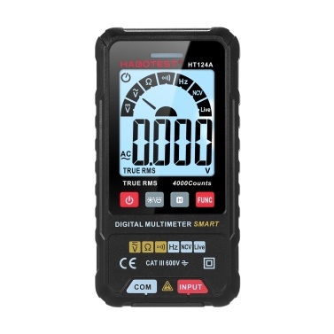 HABOTEST HT124A Smart Digital Multimeter 4000 Counts True RMS Auto Ranging Voltage Meter with Backlight LCD Screen 600V AC DC Voltmeter Electric Test Pen LED Flashlight Multifunction Resistance Contin
