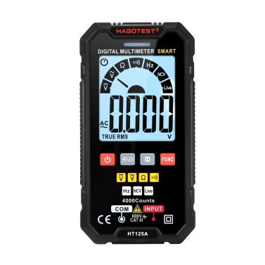 HABOTEST HT125A Smart Digital Multimeter 4000 Counts True RMS Auto Ranging Voltage Meter with Backlight LCD Screen 600V AC DC Voltmeter Electric Test Pen LED Flashlight Multifunction Resistance Contin