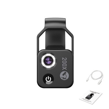 200X Portable Microscope Universal Mobilephone Microscope with 6 LED Lights 2 Level Brightness Adjustable No Need APP Multifunctional Microscope with CPL for Child Students Study Electronics Industry 