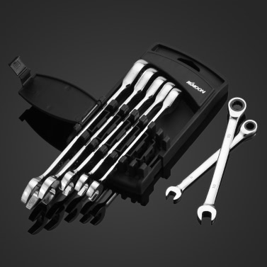 KKmoon 7pcs 8/10/12/13/14/17/19mm Double-ended Combination Ratchet Spanner Open-ended Wrench Set Car Automotive Repair Hardware Tools Fixed Head