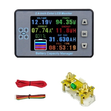 2.4inch Color LCD Screen Coulometer Voltage Current Capacity Meter Electric Car RV Battery Coulometers Bidirectional Current Detection with Memory Function
