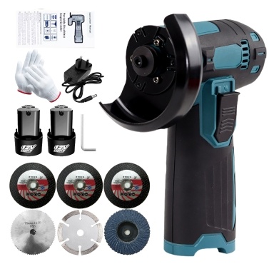 12V Cordless Brush Angle Grinder Kit, Ginding disc 3 Inch/76mm, Lightweight Angle Grinder Tool w/ 2PCS 1300mAh Lithium-Ion Battery & Charger, Ergonomic Button Position for Reducing Hand Pressure Inclu