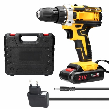 21V Cordless Electric Drill Brush Motor 2 Speeds Adjustment 18 Gears of Torque Adjustable Holes Drilling Machine